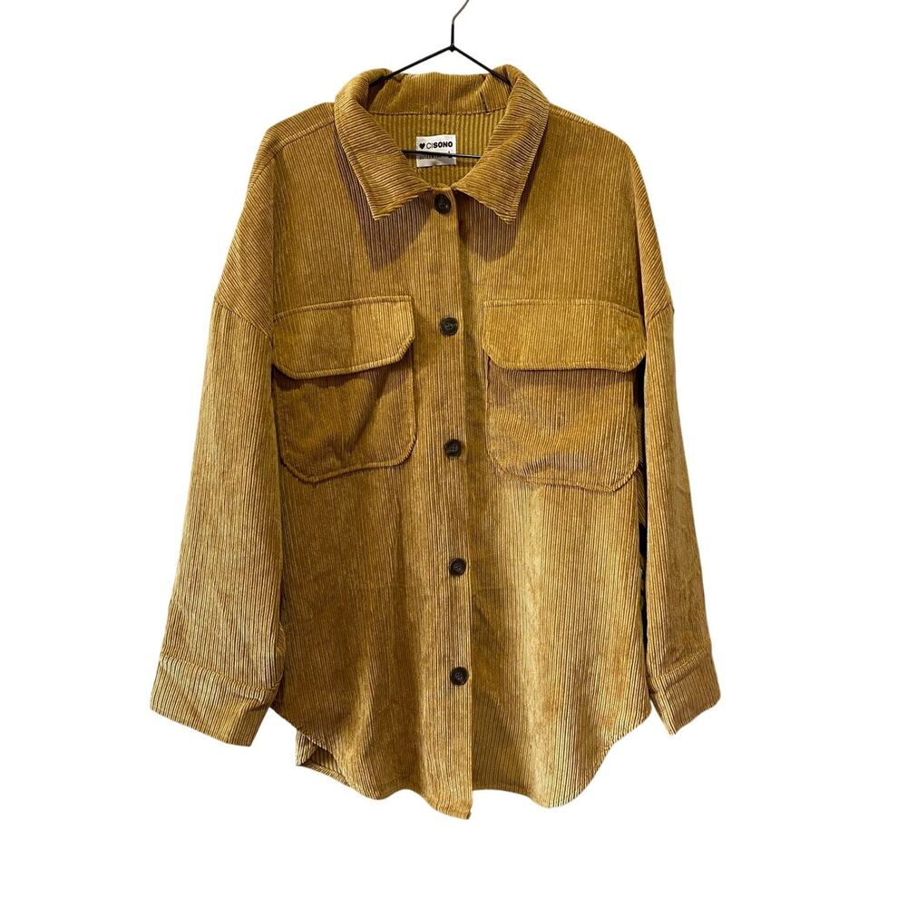 Ci Sono Outerwear Gold Corduroy Oversized Boyfriend Shirt Jacket size L NWT